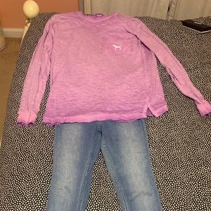 Hollister jeans and pink long sleeve shirt